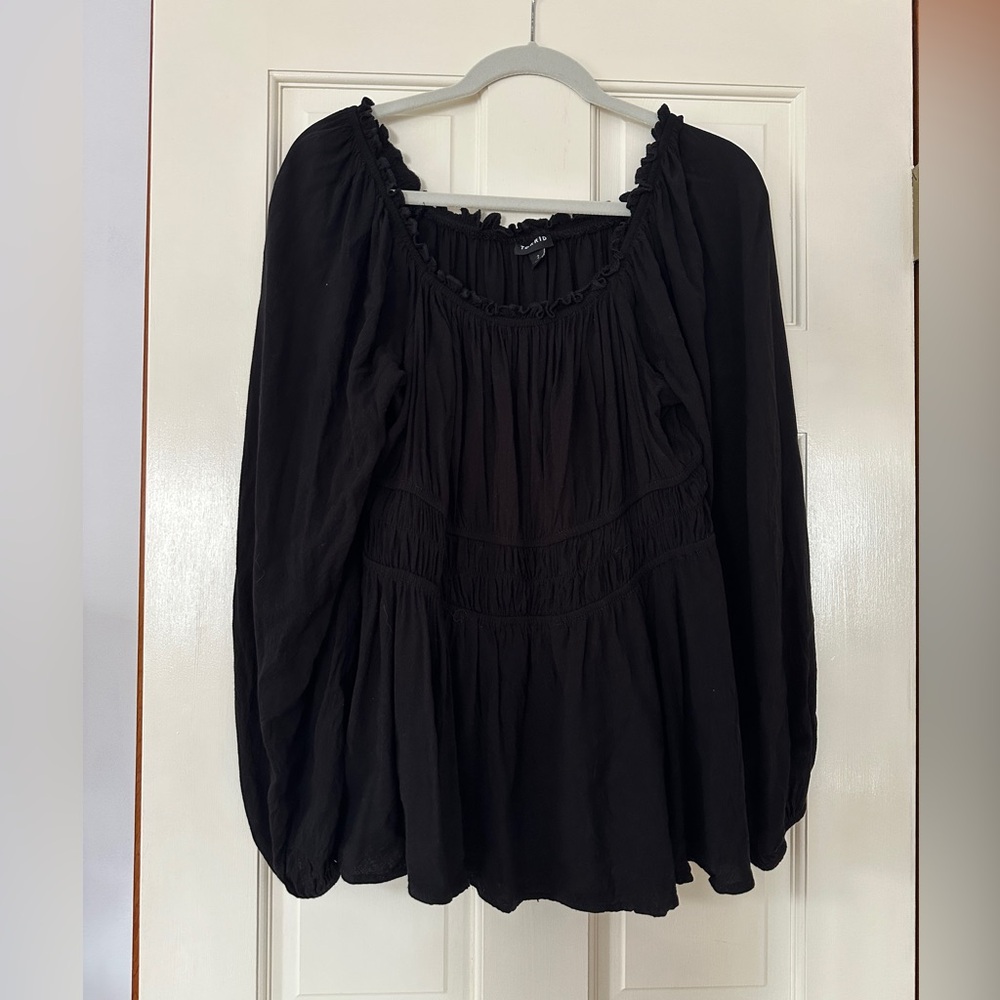 BUNDLE OF 2 Torrid Rayon Slub Waist Detail Blouson Sleeve Top Black Size 2